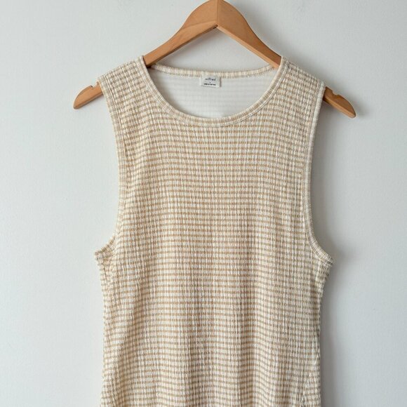 Aritzia Wilfred Verona Gingham Sleeveless Seersucker Midi Beige Size Large - Picture 6 of 10